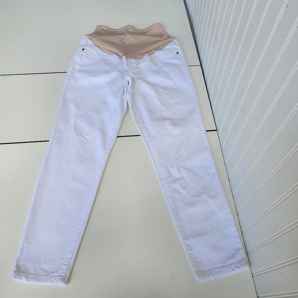 Old Navy Maternity O.G. Straight Jeans Full Panel Denim Stretch White Sz 4 - Picture 1 of 8